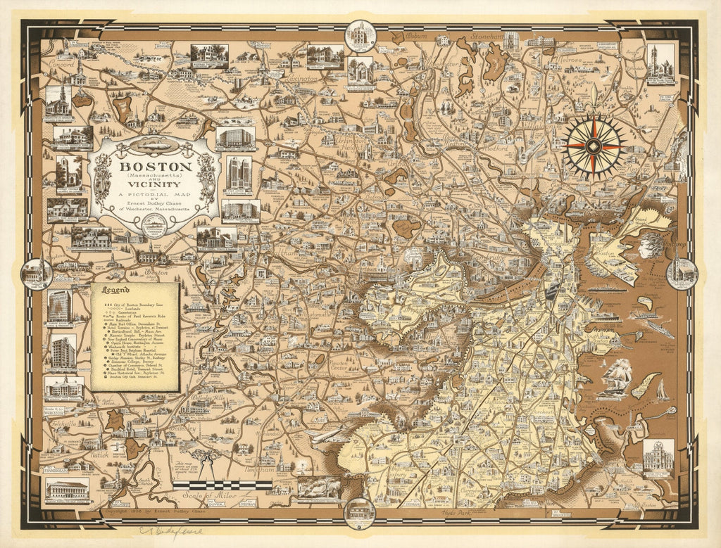 Vintage Map of Boston, Massachusetts 1938