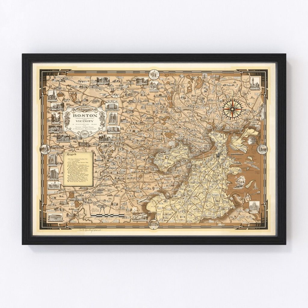 Vintage Map of Boston, Massachusetts 1938