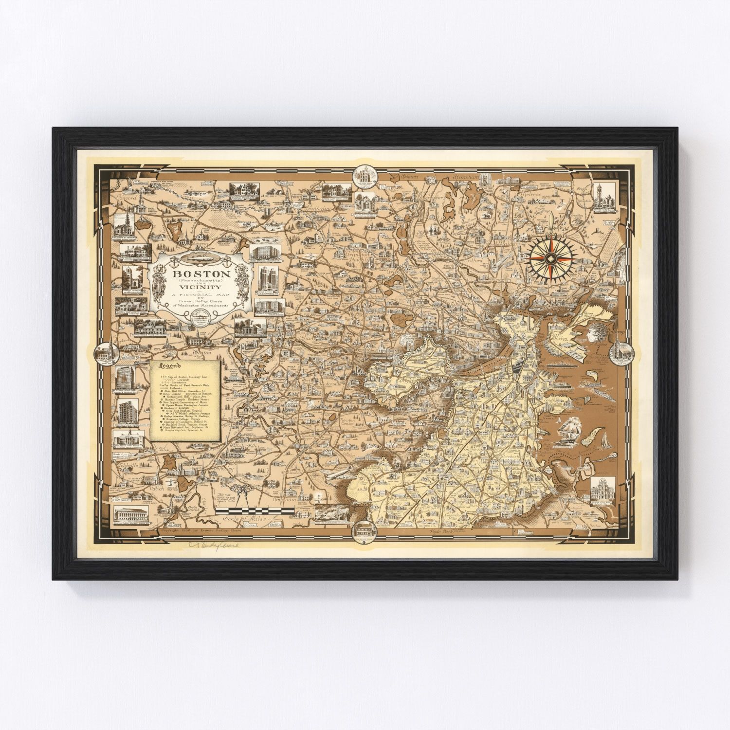Vintage Map of Boston, Massachusetts 1938