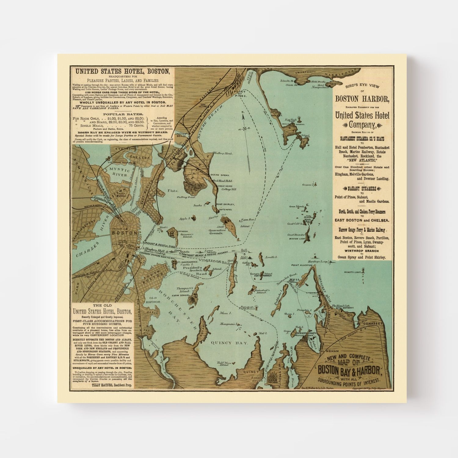 Vintage Map of Boston, Massachusetts 1884