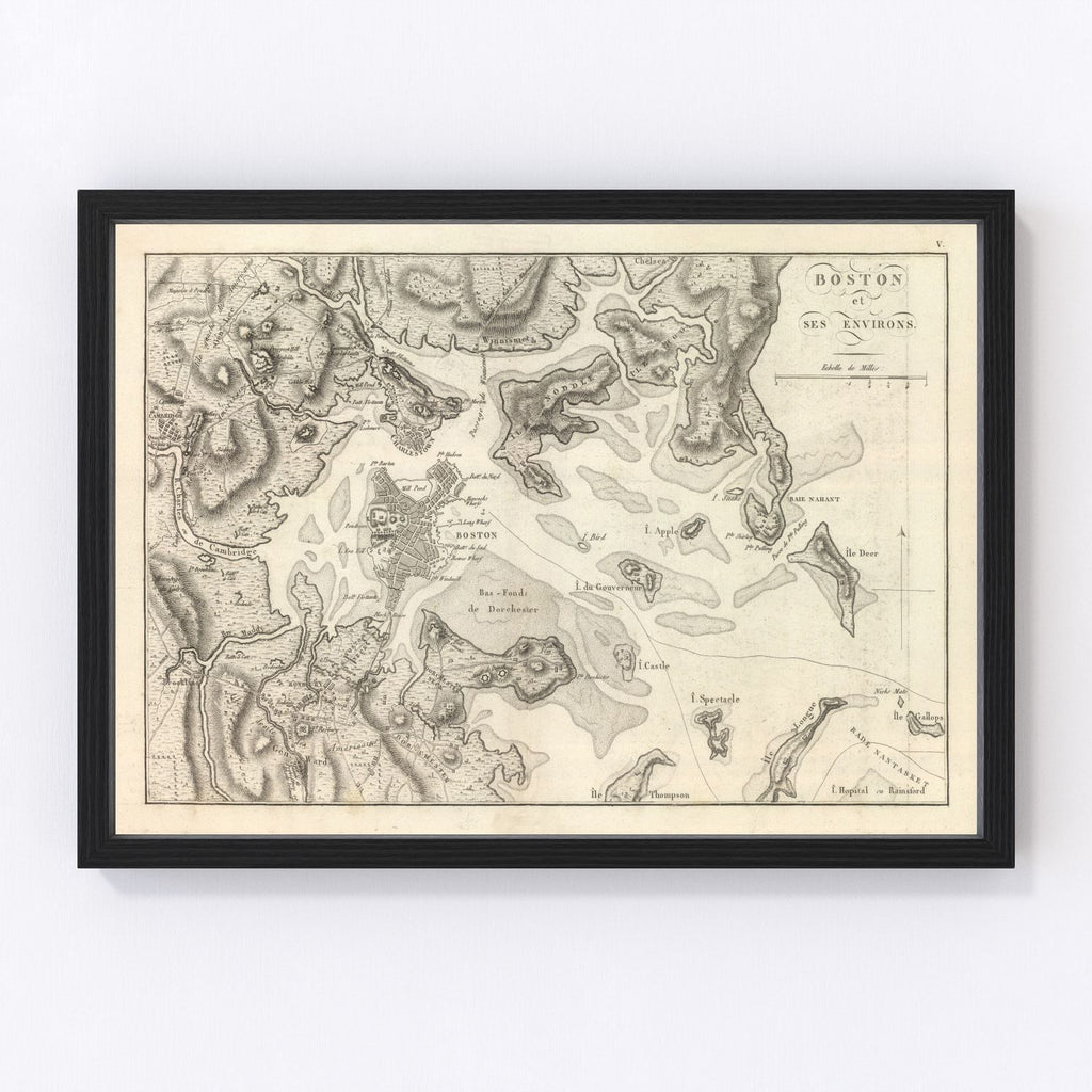 Vintage Map of Boston, Massachusetts 1807