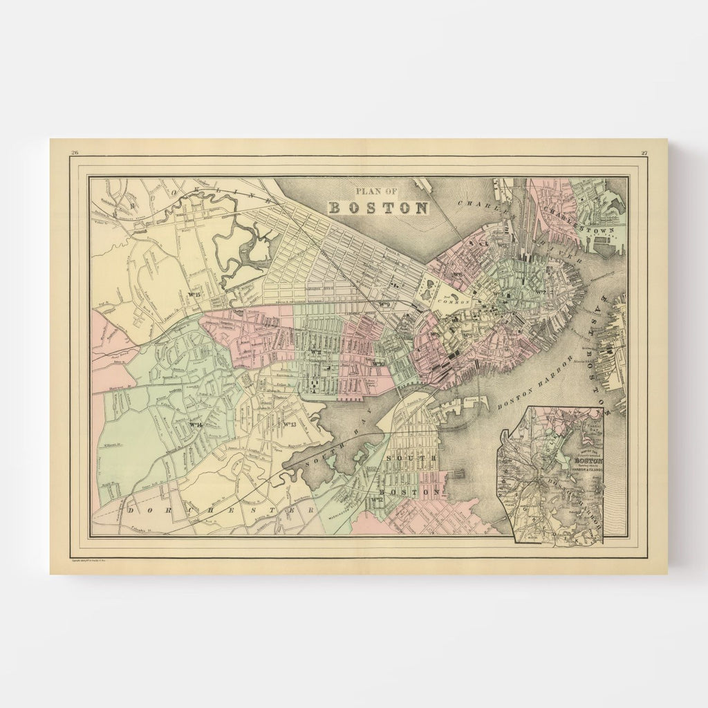 Vintage Map of Boston, Massachusetts 1886