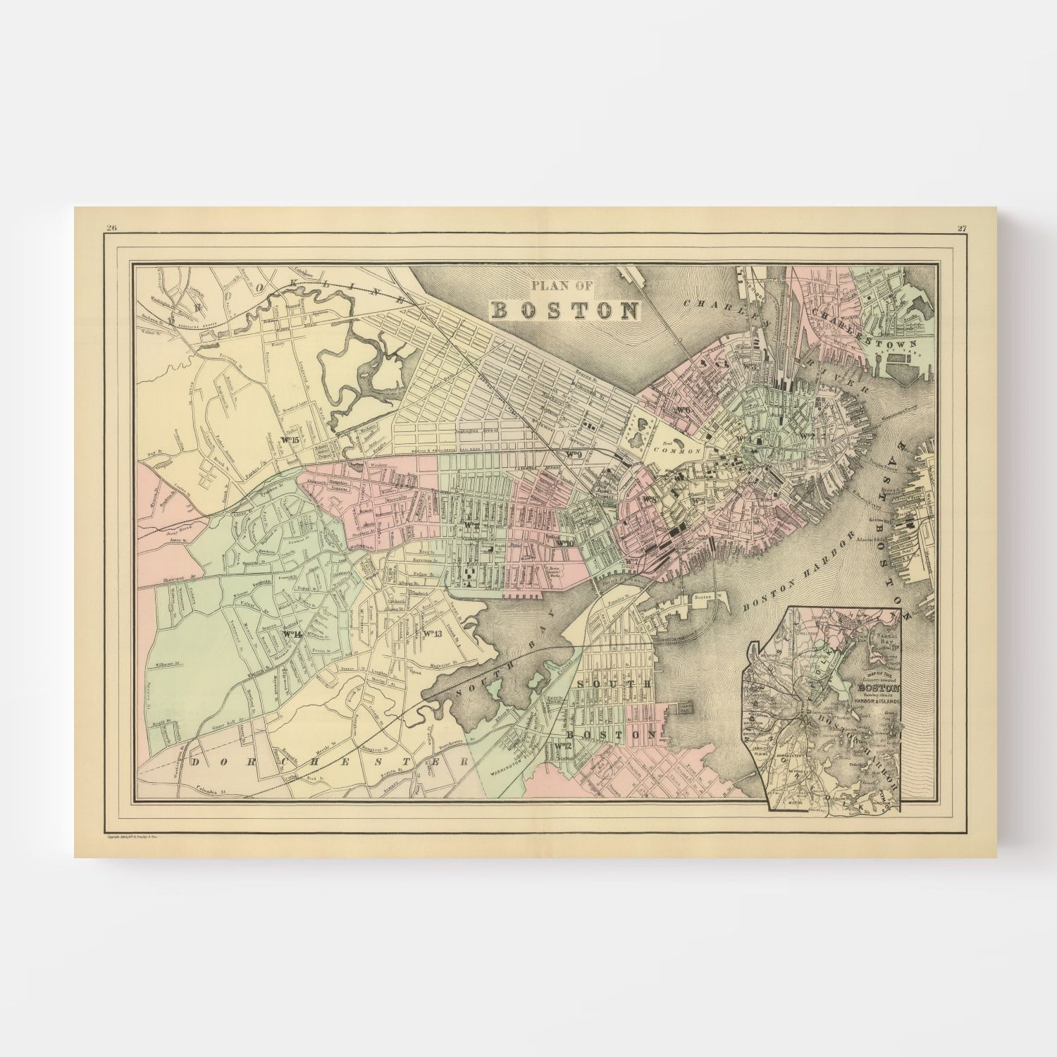 Vintage Map of Boston, Massachusetts 1886