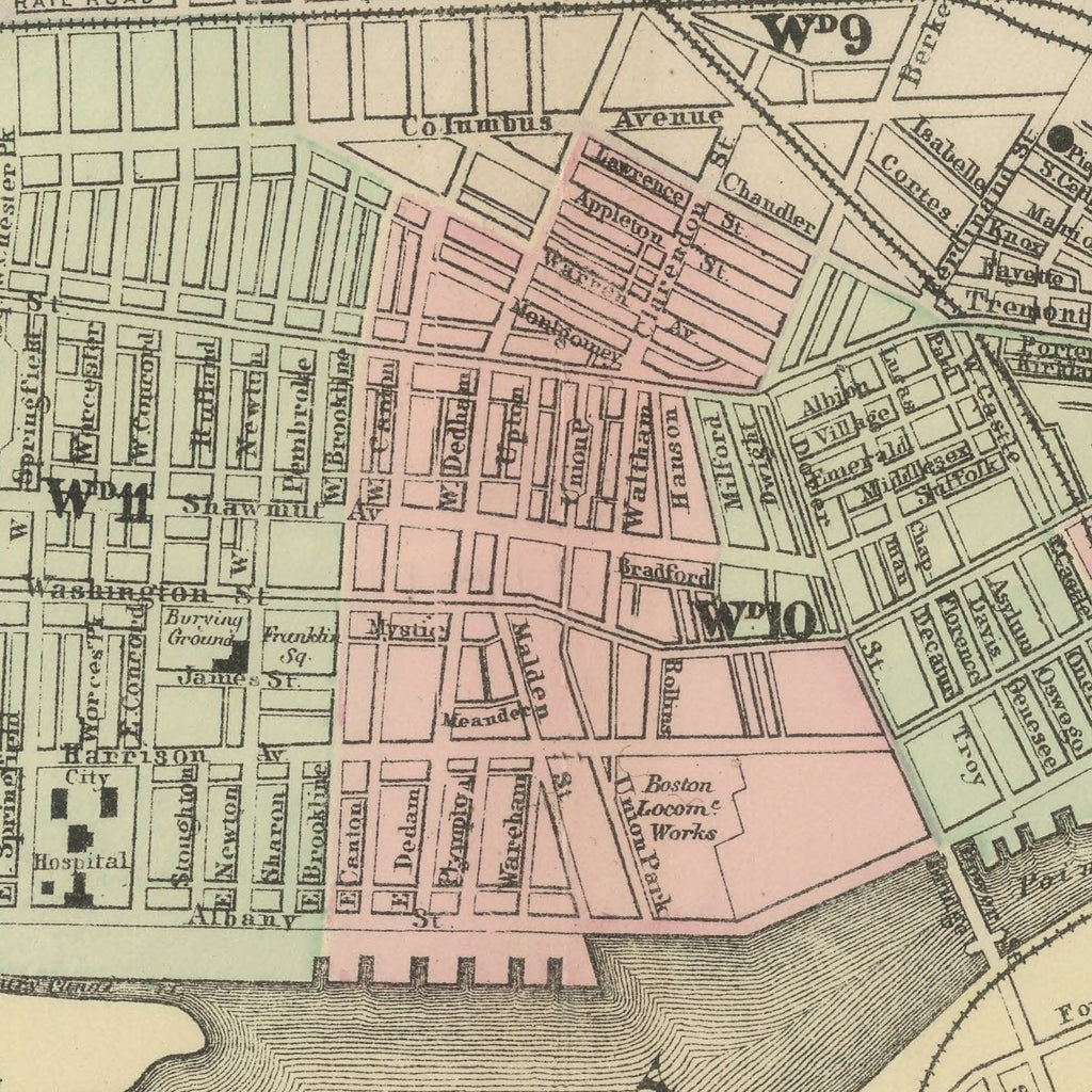 Vintage Map of Boston, Massachusetts 1886