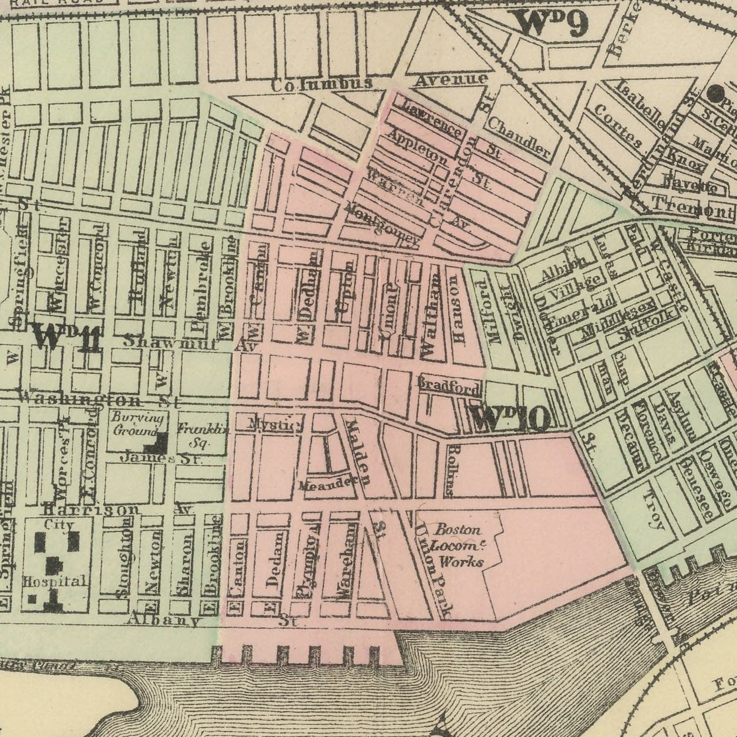 Vintage Map of Boston, Massachusetts 1886