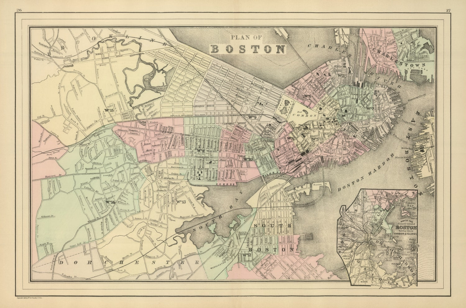 Vintage Map of Boston, Massachusetts 1886