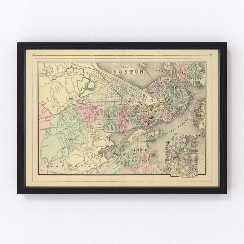 Vintage Map of Boston, Massachusetts 1886