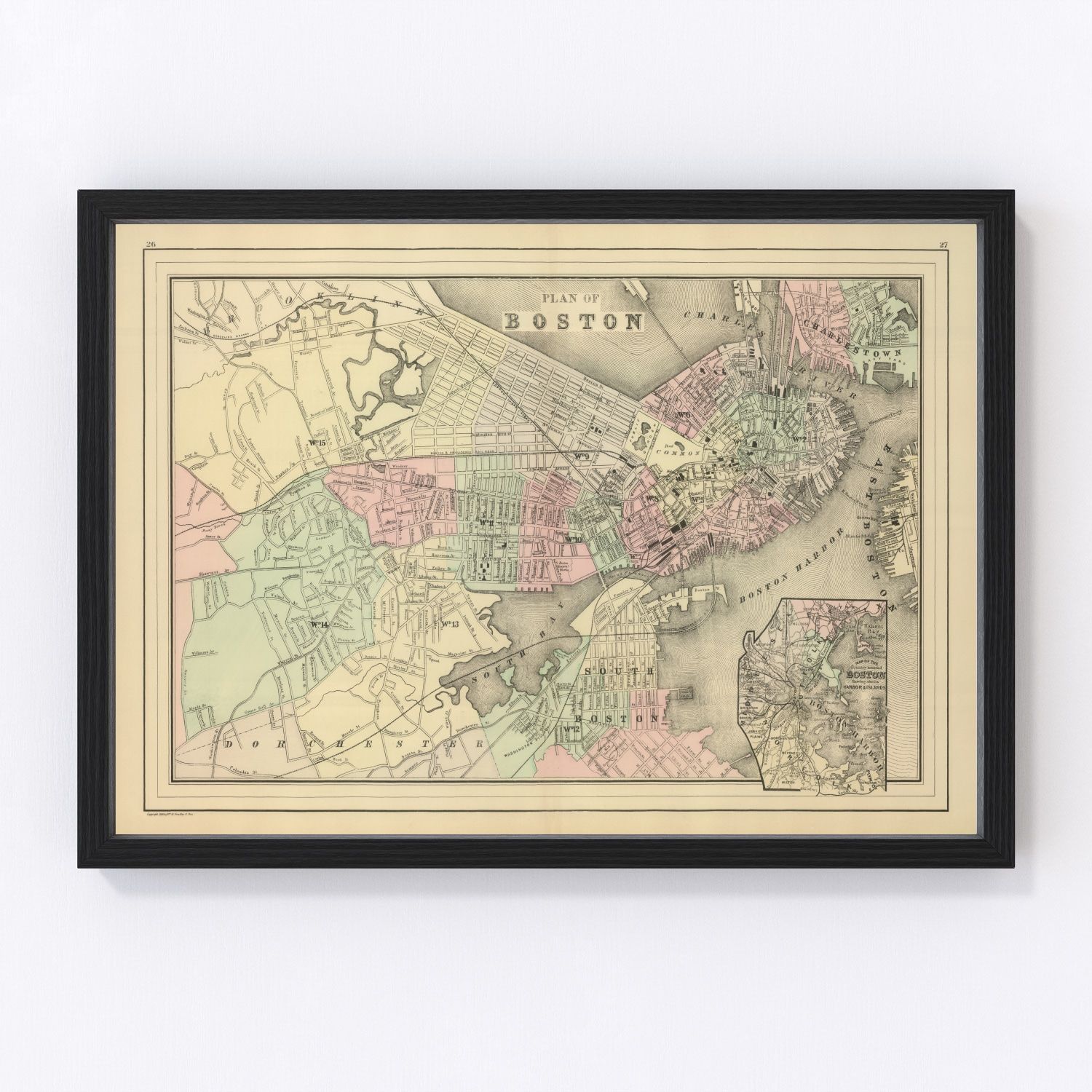 Vintage Map of Boston, Massachusetts 1886