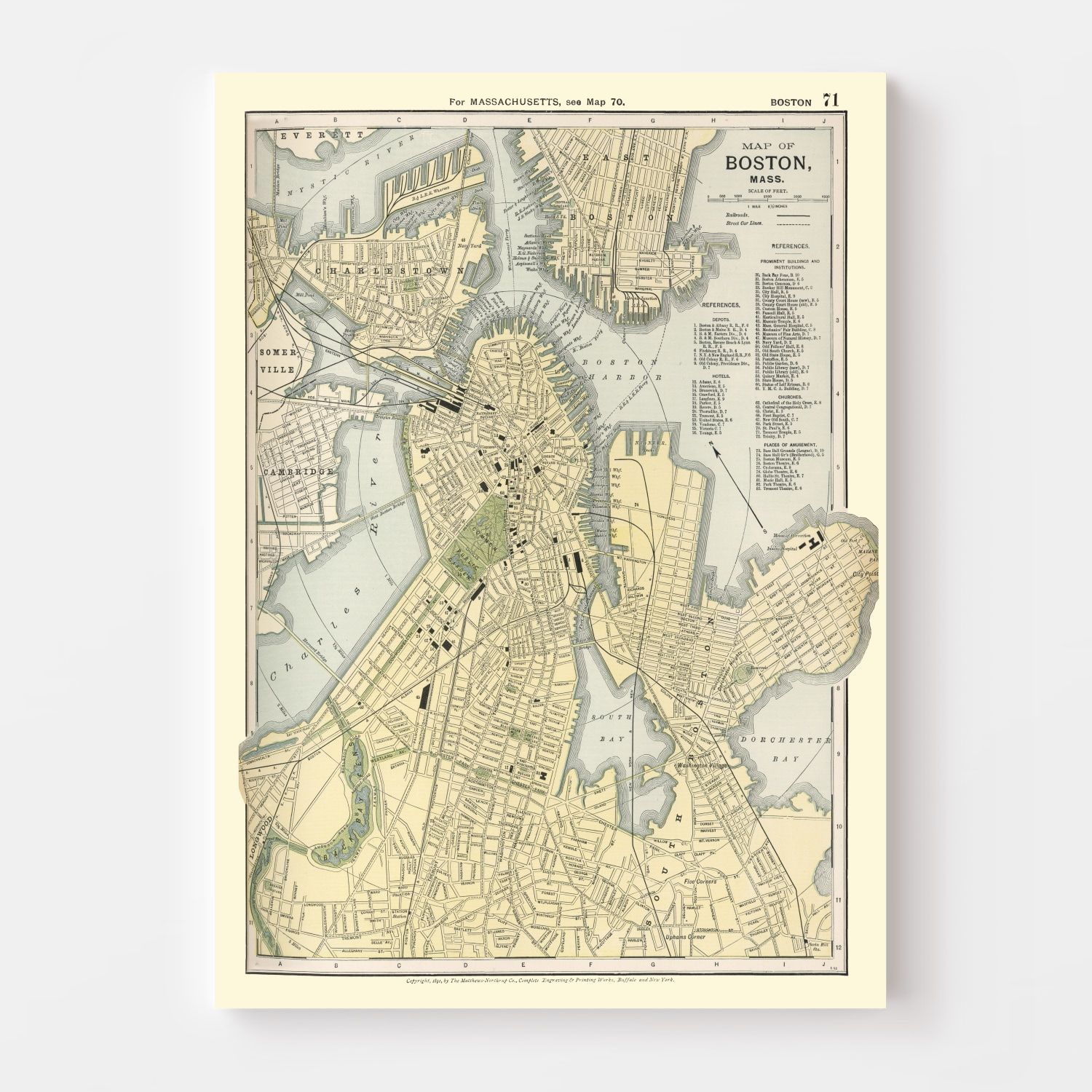 Vintage Map of Boston, Massachusetts 1891