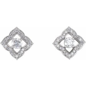 Platinum 3/4 CTW Natural Diamond Halo-Style Clover Earrings – image 2
