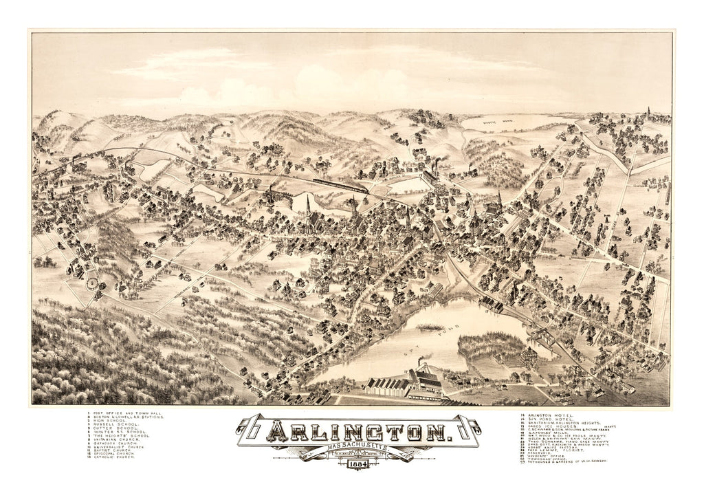Vintage Map of Arlington, Massachusetts 1884