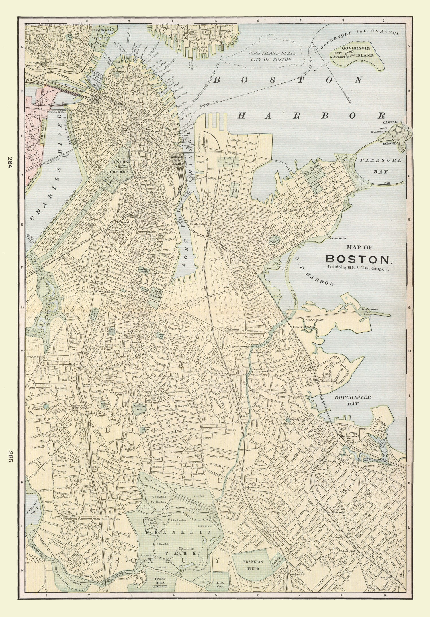Vintage Map of Boston, Massachusetts 1901