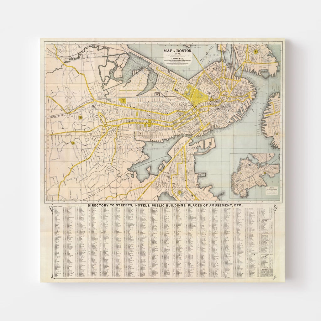 Vintage Map of Boston, Massachusetts 1872