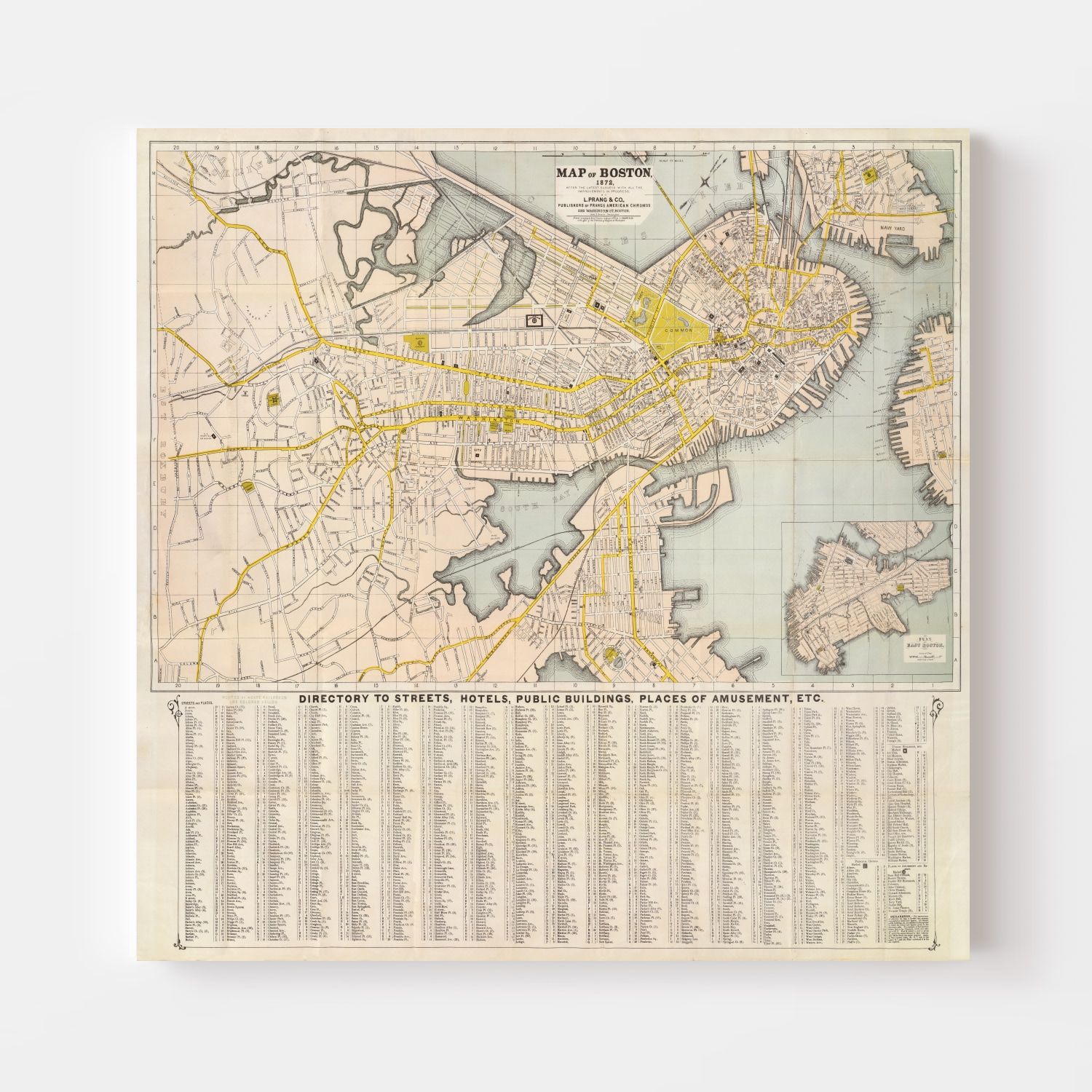 Vintage Map of Boston, Massachusetts 1872
