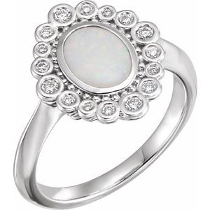 Sterling Silver Natural White Opal & 1/6 CTW Natural Diamond Ring