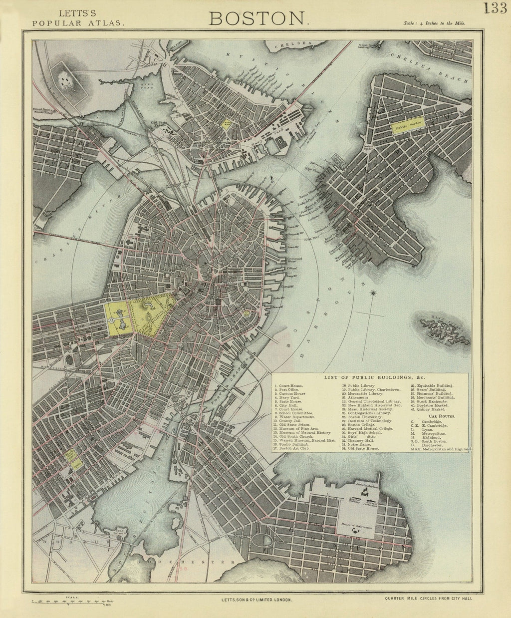 Vintage Map of Boston, Massachusetts 1883