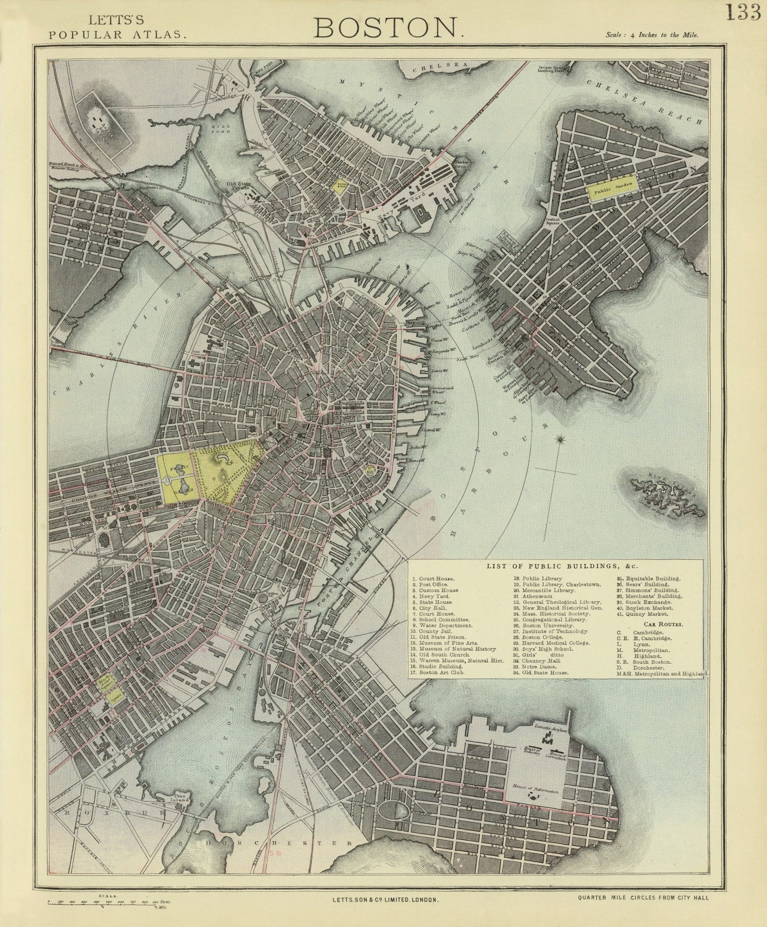 Vintage Map of Boston, Massachusetts 1883