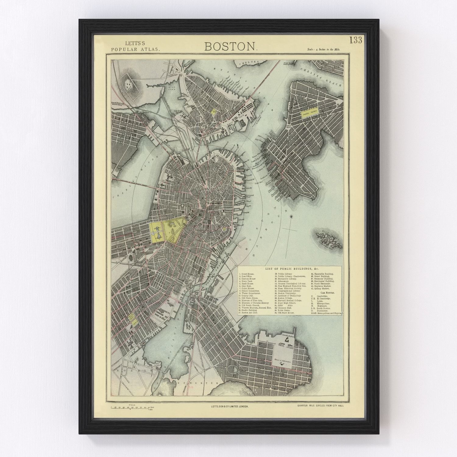 Vintage Map of Boston, Massachusetts 1883