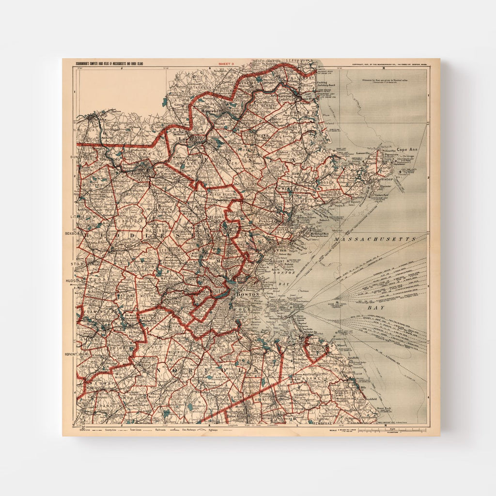 Vintage Map of Boston, Massachusetts 1905