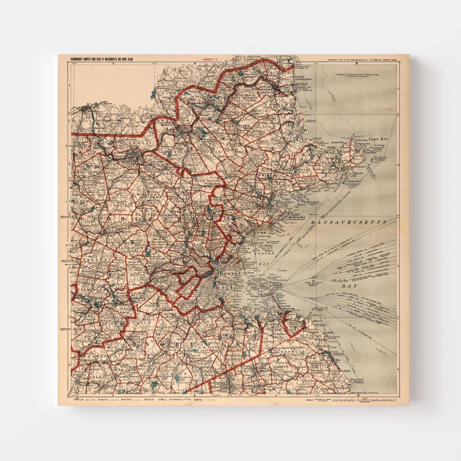 Vintage Map of Boston, Massachusetts 1905