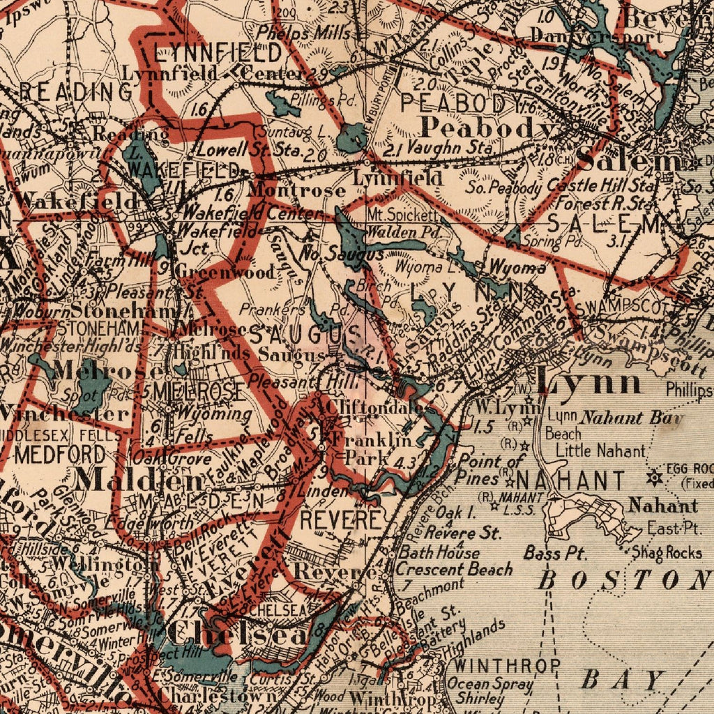 Vintage Map of Boston, Massachusetts 1905