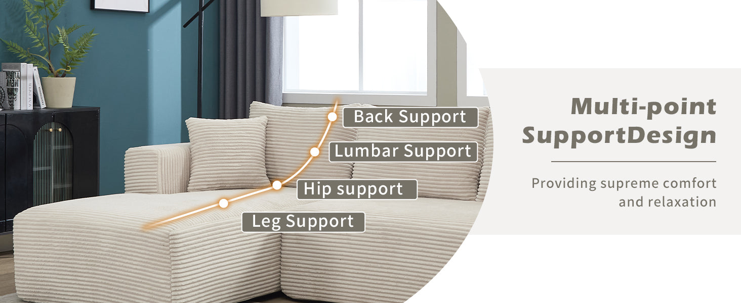 Modular Sectional Sofa Couches L-Shape Couch 3 Seat Modular Sofa Memory Foam Sectional Couches for Living Room, Cloud Couch with Oversized Chaise (Beige, Stripe (Left Facing Chaise))