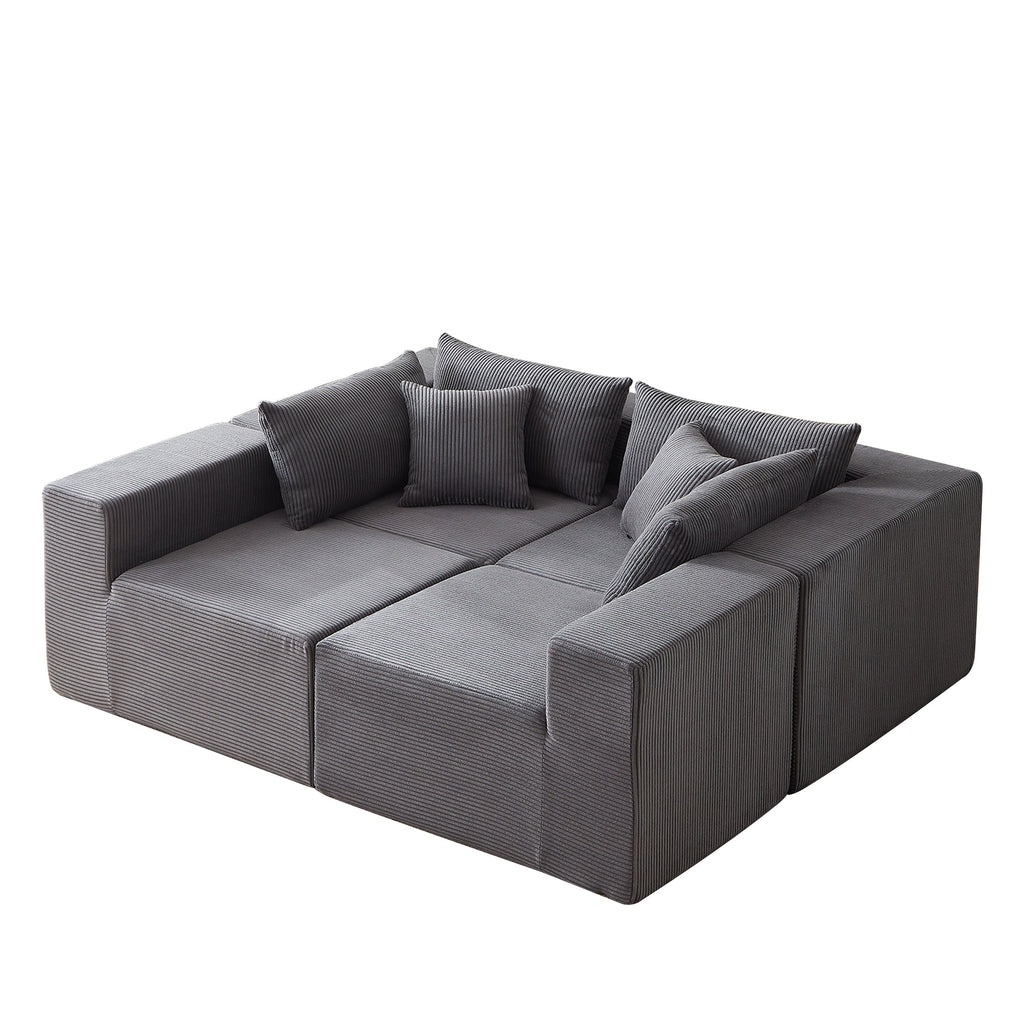 104-Inch Corduroy Modular L Shaped Sectional Sofa,Luxury Floor Couch Set,Upholstered Indoor Furniture,Foam-Filled Compressed Sofa for Living Room,Bedroom,4 PC Free Combination