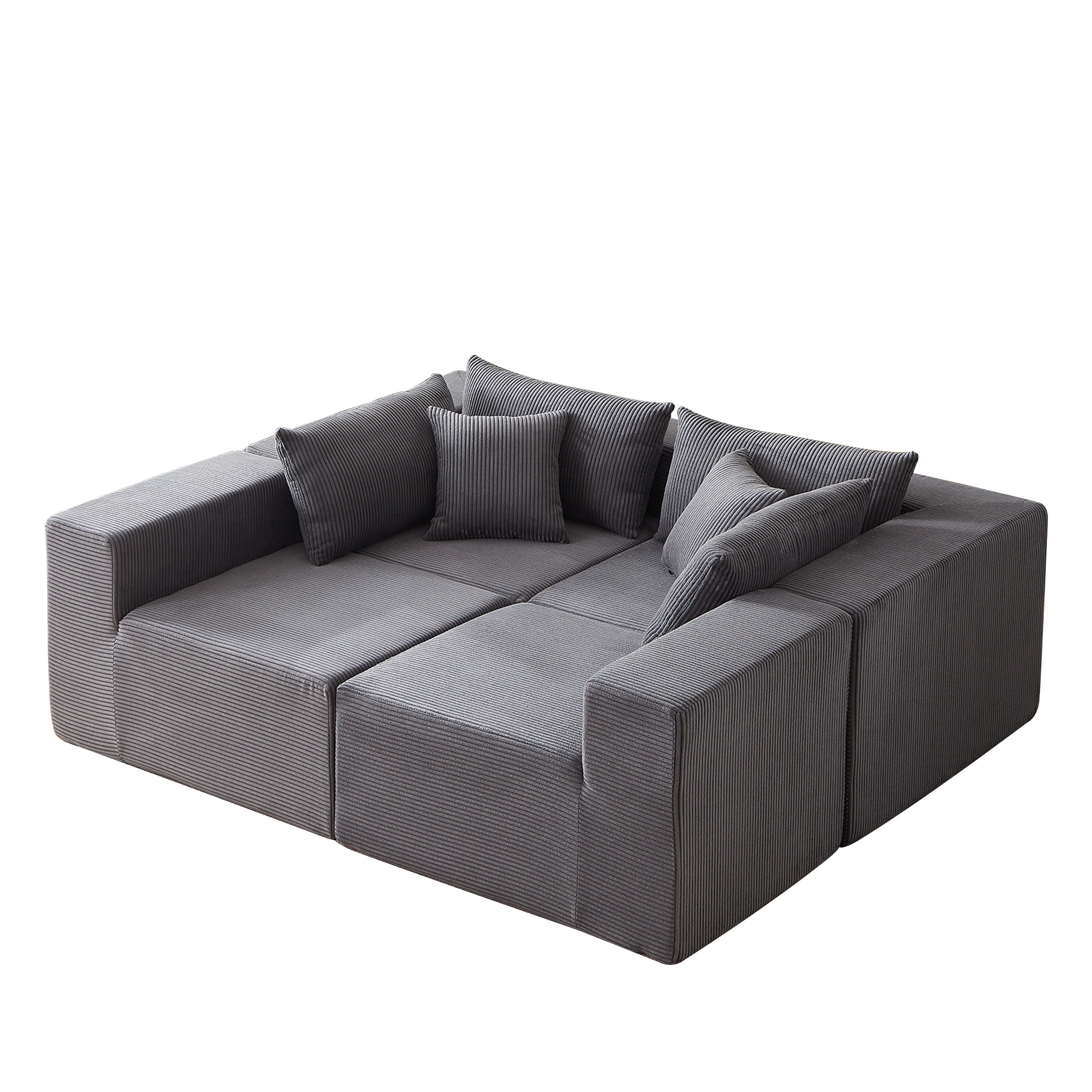 104-Inch Corduroy Modular L Shaped Sectional Sofa,Luxury Floor Couch Set,Upholstered Indoor Furniture,Foam-Filled Compressed Sofa for Living Room,Bedroom,4 PC Free Combination