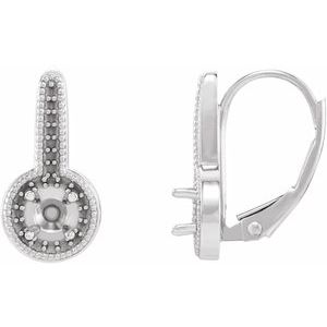 14K White Gold Round Accented Milgrain Halo-Style Dangle Earring Mounting