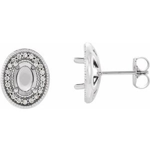 Platinum 5x3 mm Oval 1/8 CTW Natural Diamond Halo-Style Semi-Set Earrings