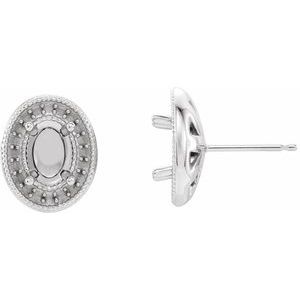 Sterling Silver 7x5 mm Oval 4-Prong Halo-Style Earring Mounting