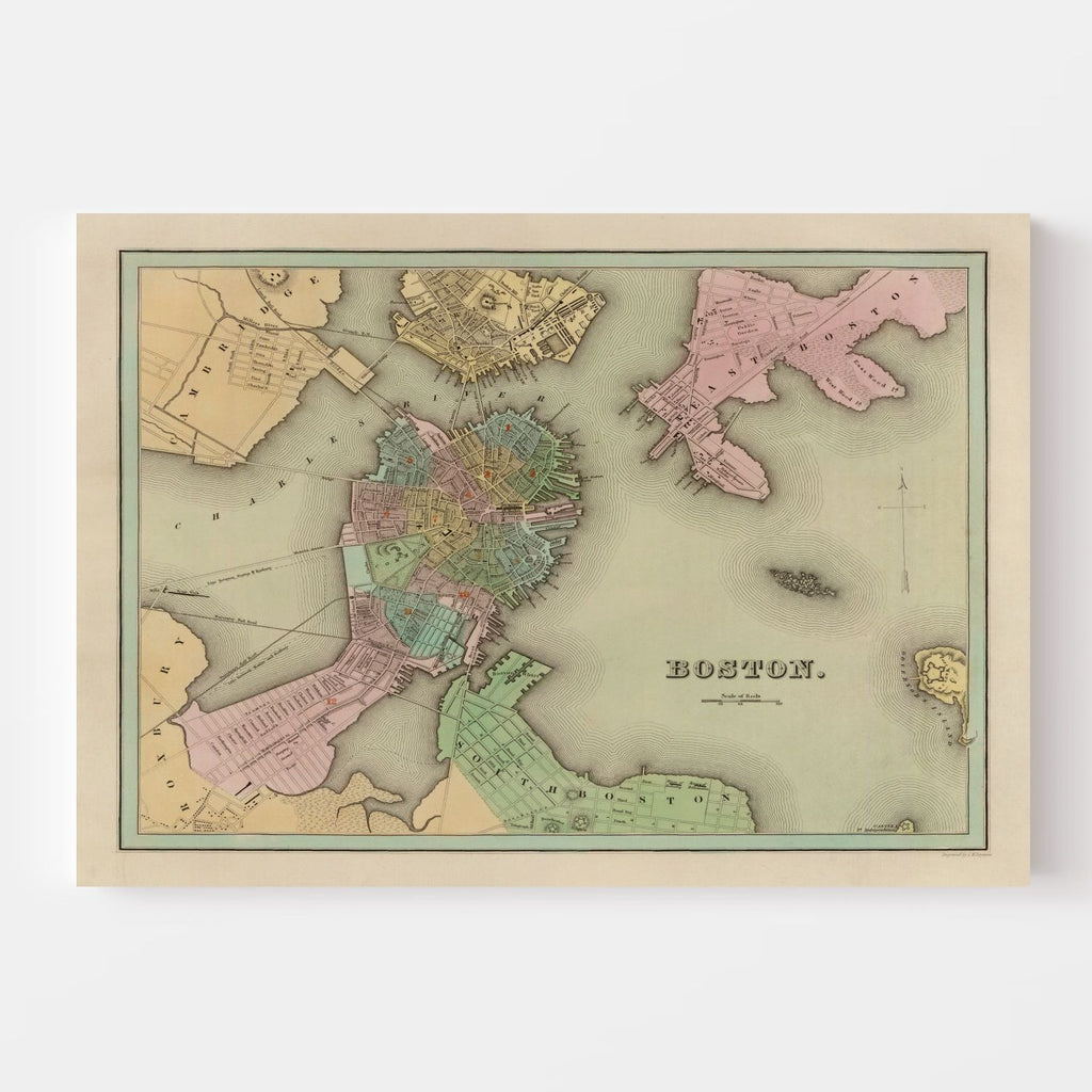 Vintage Map of Boston, Massachusetts 1838