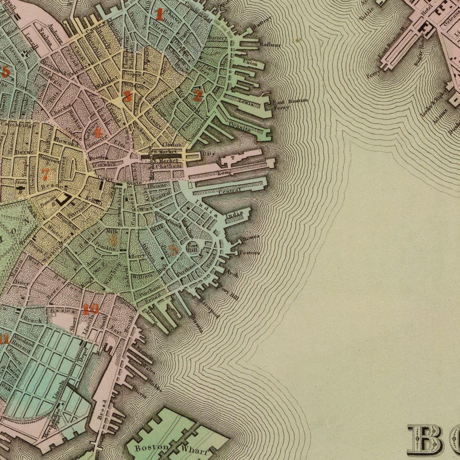 Vintage Map of Boston, Massachusetts 1838