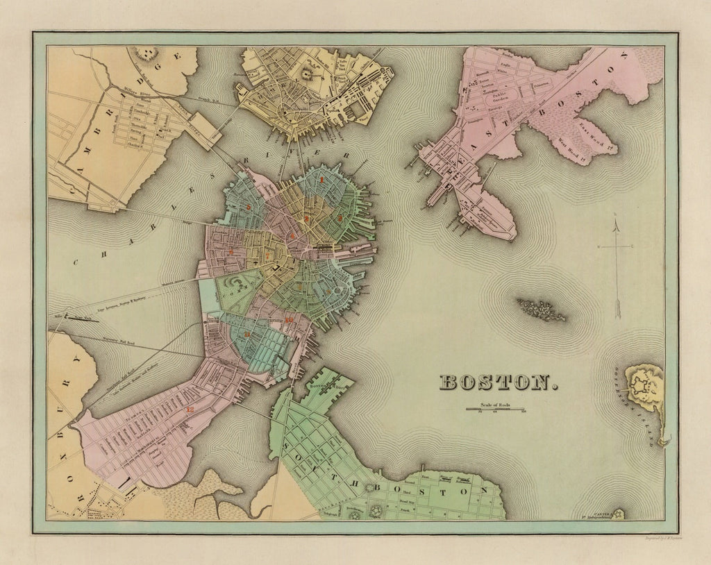 Vintage Map of Boston, Massachusetts 1838