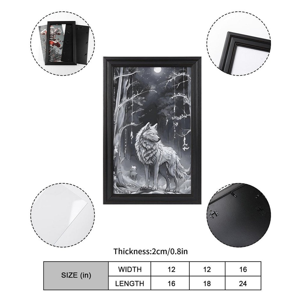 Ethereal Wolf in the Moonlight Framed Vertical Canvas Wall Art Print - 16" × 24"