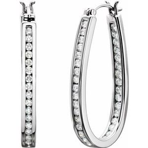 14K White Gold 1 CTW Natural Diamond Inside-Outside Hinged 30 mm Hoop Earrings