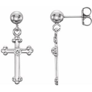 14K White Gold .01 CTW Natural Diamond Cross Earrings