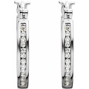 14K White Gold 1/4 CTW Natural Diamond Inside-Outside Hinged 13.7 mm Hoop Earrings – image 2