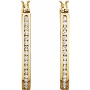 14K Yellow Gold 1 CTW Natural Diamond Inside-Outside Hinged 30 mm /Hoop Earrings – image 2