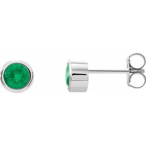 Platinum Natural Emerald Bezel-Set Earrings