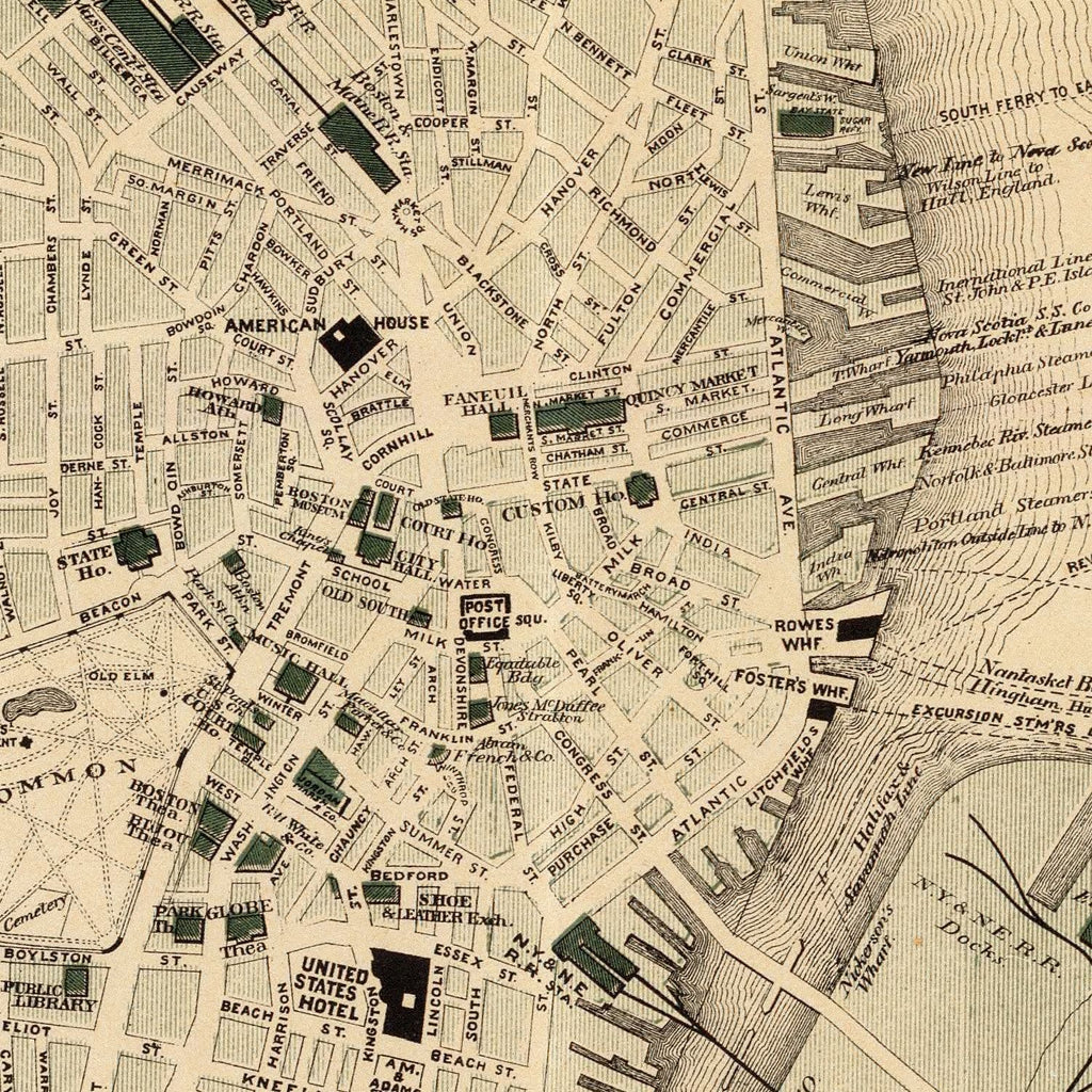 Vintage Map of Boston, Massachusetts 1884