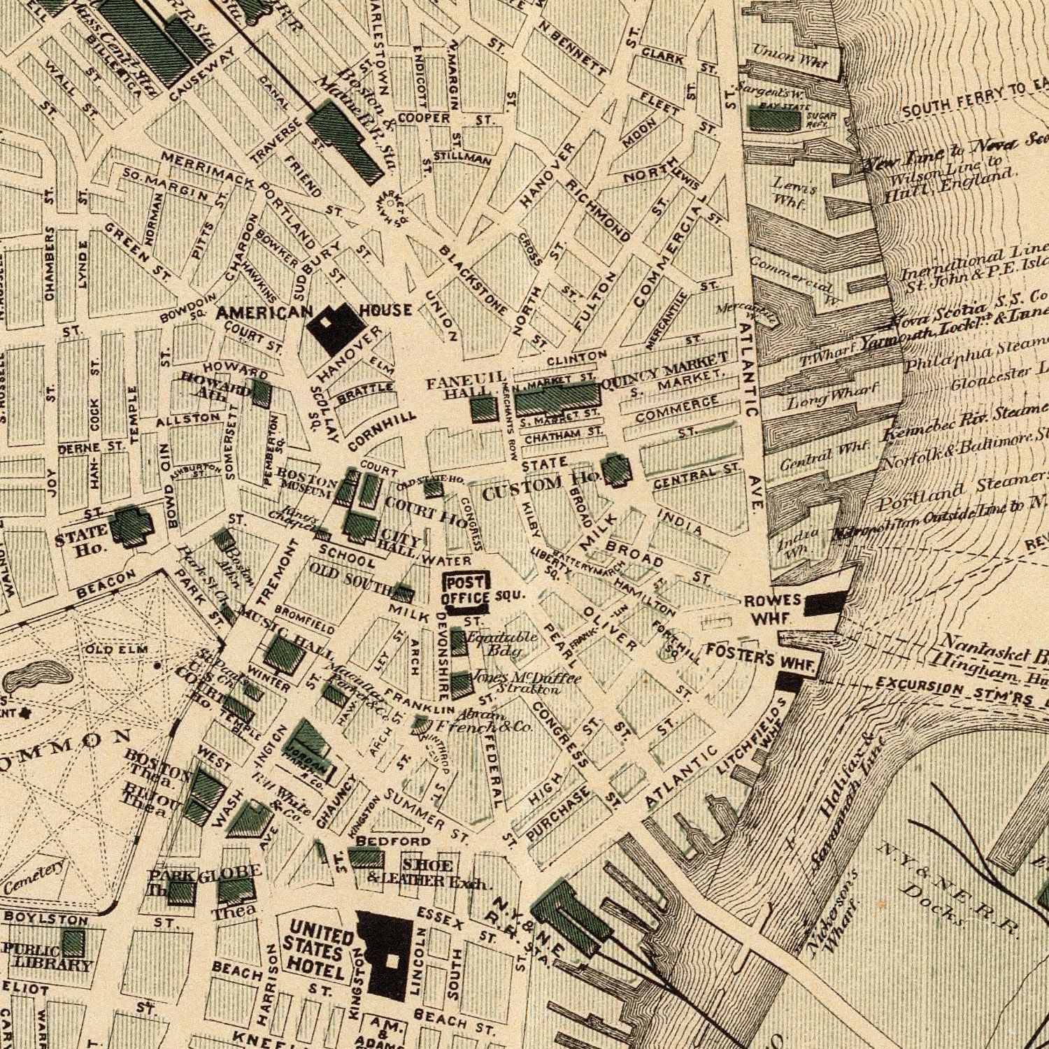 Vintage Map of Boston, Massachusetts 1884
