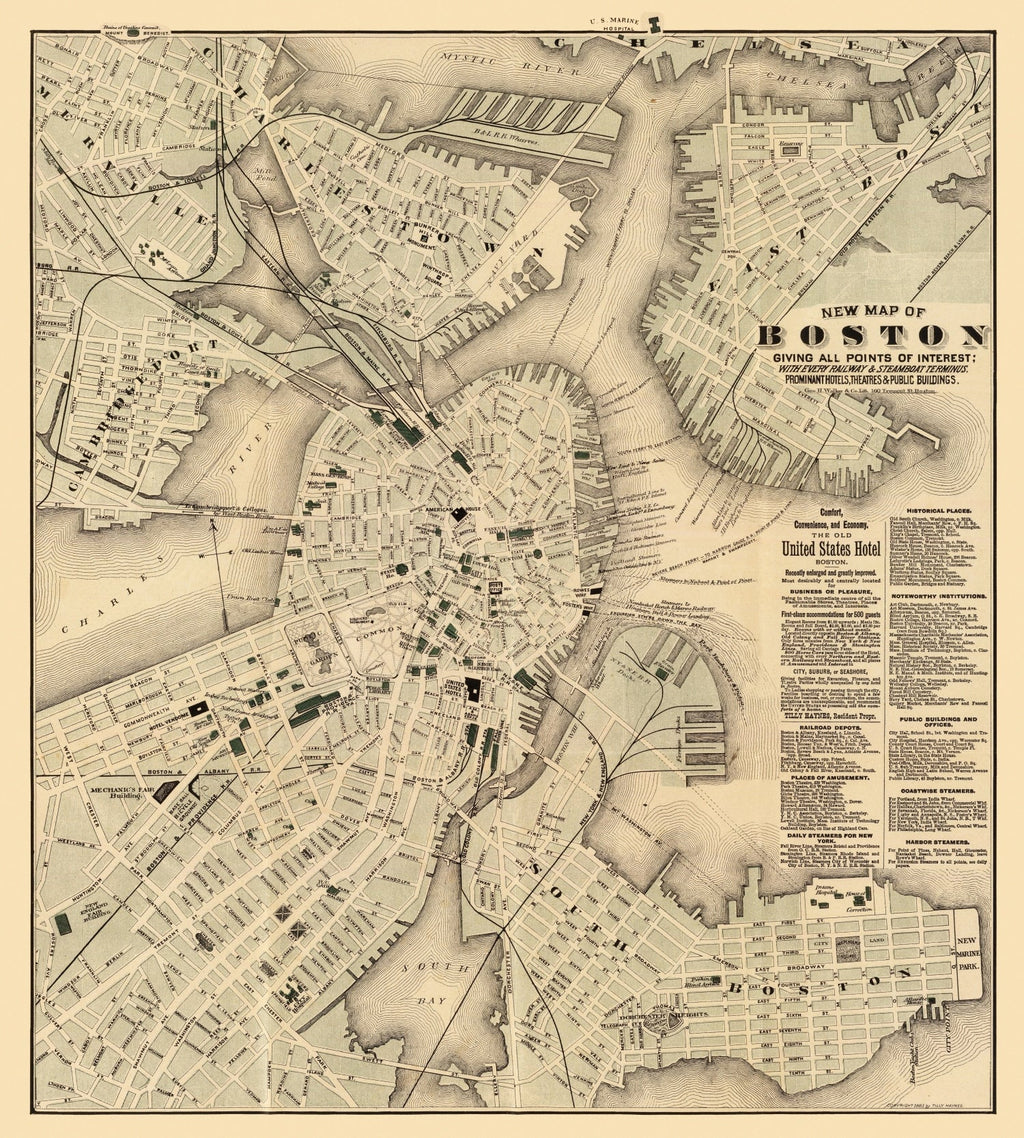 Vintage Map of Boston, Massachusetts 1884