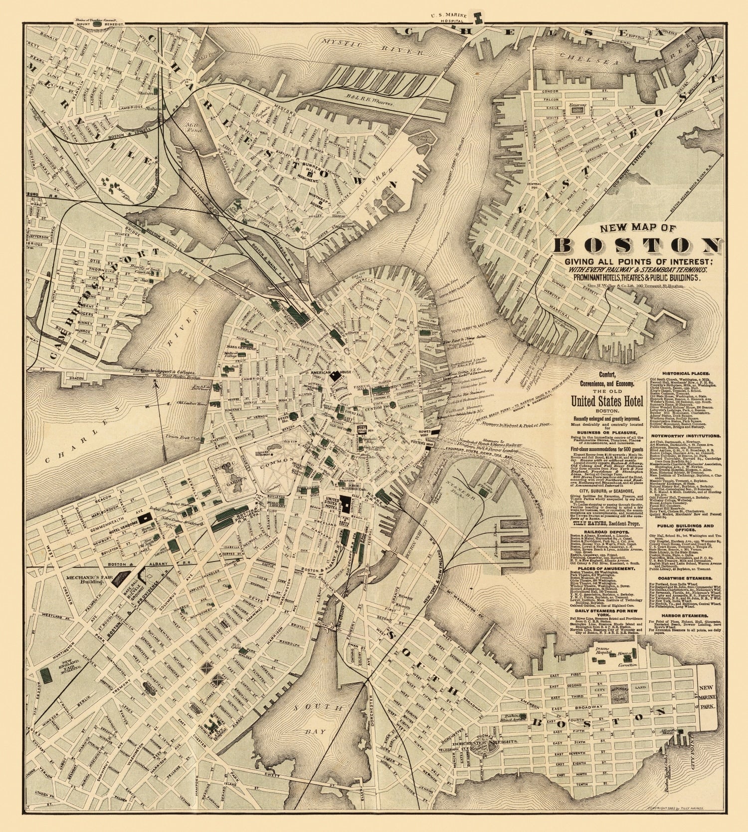 Vintage Map of Boston, Massachusetts 1884