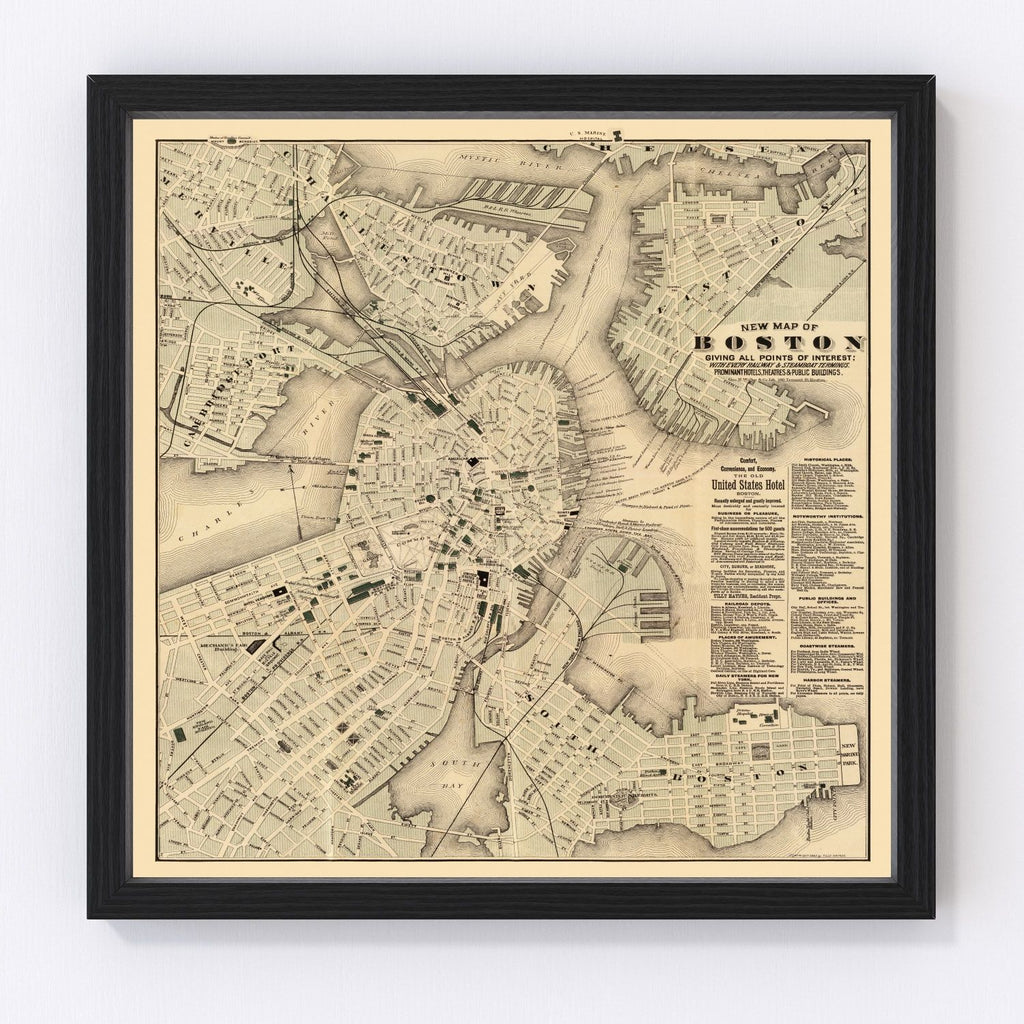 Vintage Map of Boston, Massachusetts 1884