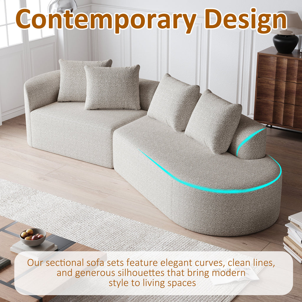 Modern Upholstered Oversized Sectional Sofa, 112-Inch Chenille 4-Seater Extra Deep & Wide Seat Curved Cloud Couch with 4 Throw Pillows, Free Combination Sofa Couch for Living Room,Bedroom