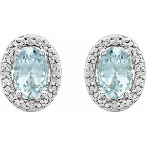 Sterling Silver Natural Aquamarine & .025 CTW Natural Diamond Earrings – image 2