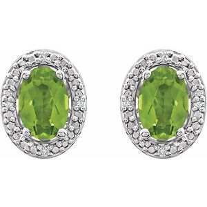 Sterling Silver Natural Peridot & .025 CTW Natural Diamond Earrings