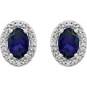 Sterling Silver Lab-Grown Blue Sapphire & .025 CTW Natural Diamond Earrings