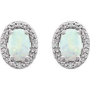 Sterling Silver Lab-Grown Opal & .025 CTW Natural Diamond Earrings – image 2